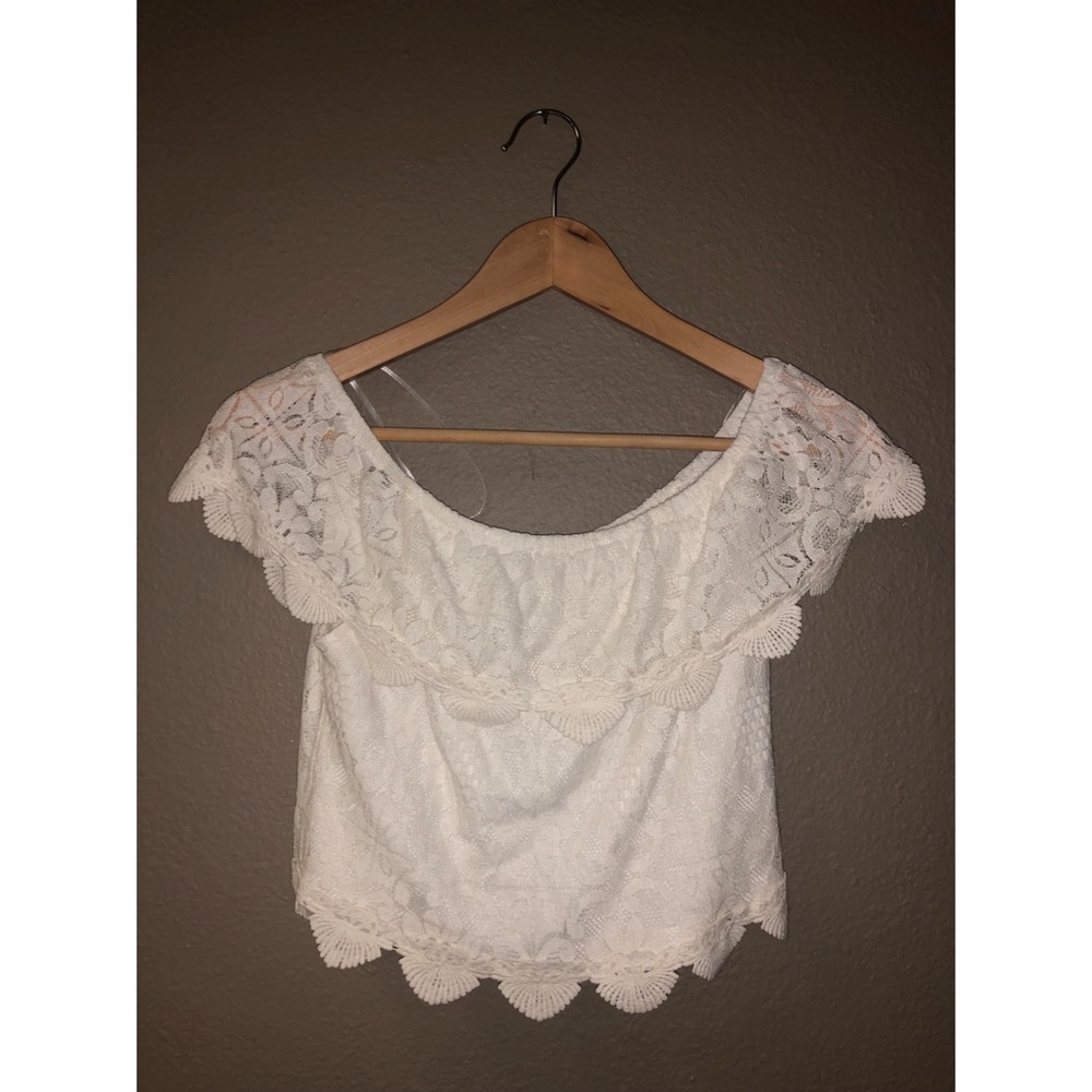 White lace off-shoulder crop top
